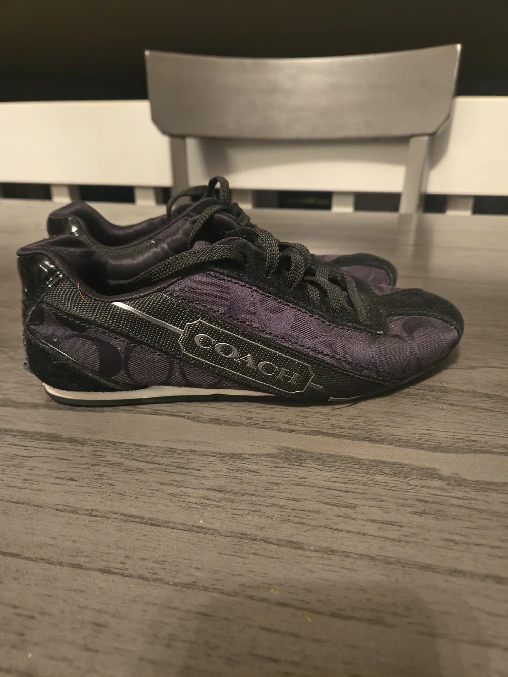 Coach Womens Hilary Sneaker Size 5 Black Suede Jacquard Signature Tennis Shoes